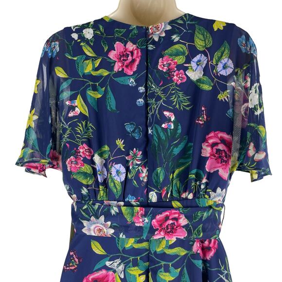 Eliza J Floral Printed Faux Wrap Midi Dress Hi Lo Hem Tie Waist Size 6 - Picture 9 of 11